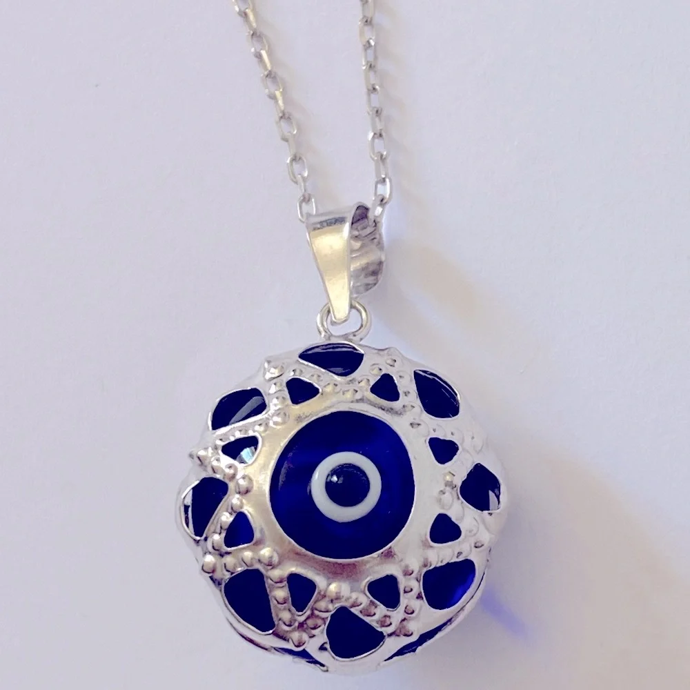 🧿925 Silver necklace glass blue evileye bead